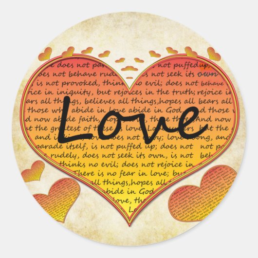 Liefde 1 Corinthians 13 Harten Ronde Sticker (Voorkant)