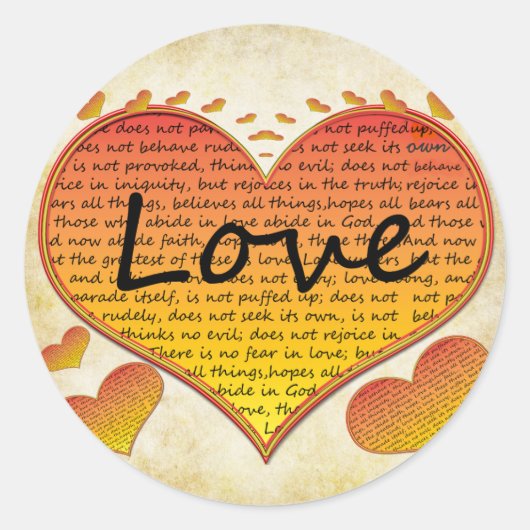 Liefde 1 Corinthians 13 Harten Ronde Sticker (Voorkant)