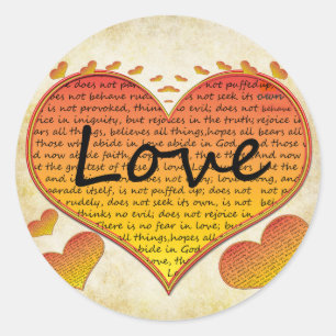 Liefde 1 Korintiërs 13 Harten Ronde Sticker