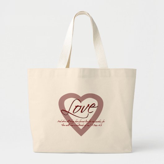 Liefde 1 Peter 4:8 Grote Tote Bag (Voorkant)