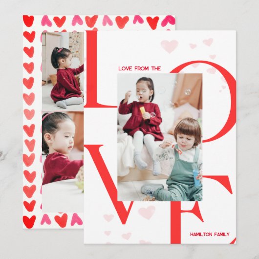 LIEFDE 3 Foto Valentijnsdag Kaart in rood & roze (Voorkant / Achterkant)