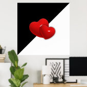 liefde-489522 Zwarte witte driehoek rode harten ac Poster (Thuiskantoor)