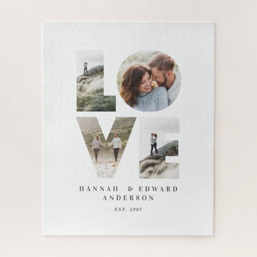Liefde 4 foto eenvoudig modern gepersonaliseerd ca legpuzzel (Verticaal)