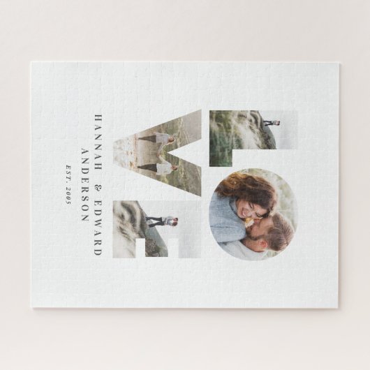 Liefde 4 foto eenvoudig modern gepersonaliseerd ca legpuzzel (Horizontaal)