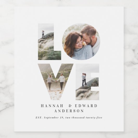 Liefde 4 foto eenvoudig modern gepersonaliseerd ca wijn etiket (Enkel label)