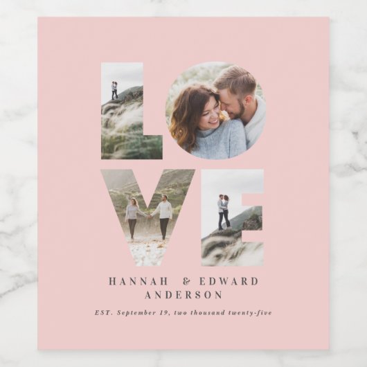 Liefde 4 foto eenvoudig modern gepersonaliseerd ro wijn etiket (Enkel label)