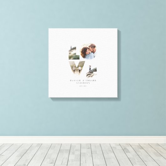 Liefde 4 foto modern, minimaal persoonlijk cadeau canvas afdruk (Insitu (Houten vloer))