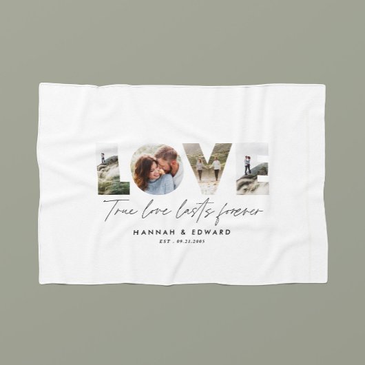 Liefde 4 foto modern, minimaal persoonlijk cadeau fleece deken