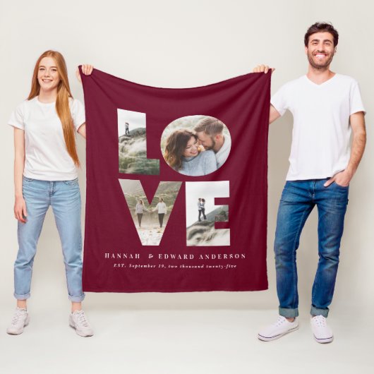 Liefde 4 foto simpele moderne gepersonaliseerde be fleece deken (In situ)