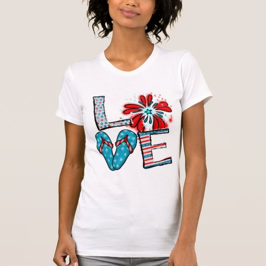 Liefde 4 juli Vuurwerk & Teenslippers T-shirt (Voorkant)