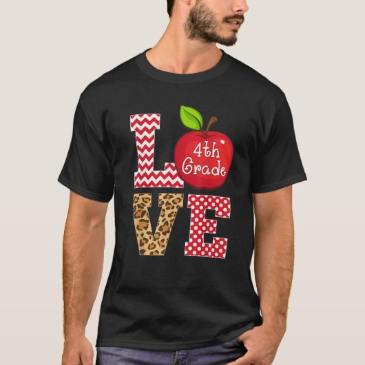 Liefde 4e Grade Apple T - shirts Gift Teacher Leop (Voorkant)