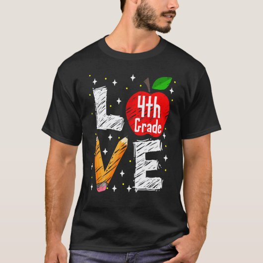 Liefde 4e klas appel terug naar school leraar t-shirt (Voorkant)