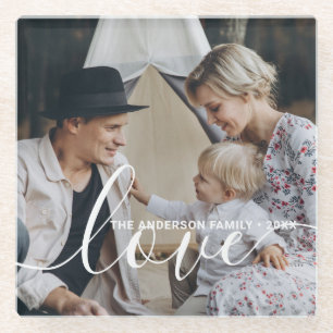 'Liefde' Aangepaste familiefoto met aangepaste naa Glazen Onderzetter