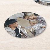 'Liefde' Aangepaste familiefoto met aangepaste naa Ronde Kartonnen Onderzetter (Gebogen)