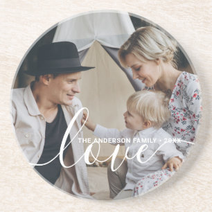 'Liefde' Aangepaste familiefoto met eigen naam Zandsteen Onderzetter