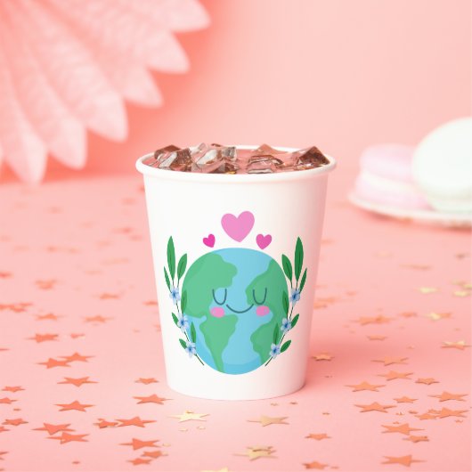 Liefde Aarde Glimlachend Papieren Bekers (Insitu)