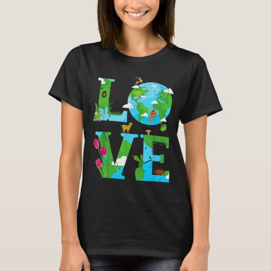 Liefde Aarde Wereld Planeet Dag Milieu Dier T-shirt (Voorkant)