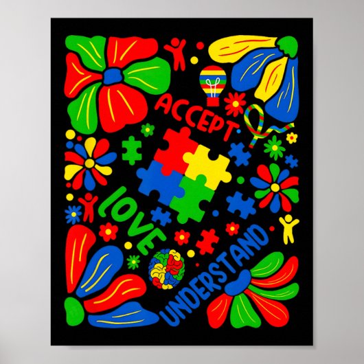 Liefde Accepteer Begrijp Autisme Boho Bloem Poster (Voorkant)