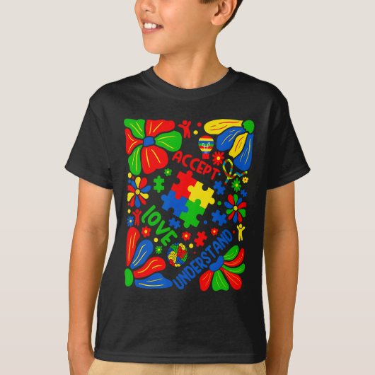 Liefde Accepteer Begrijp Autisme Boho Bloem T-shirt (Voorkant)