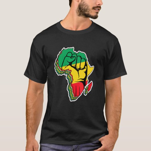 Liefde Afrika Kaart Black Power Raised Fist in Pan T-shirt (Voorkant)