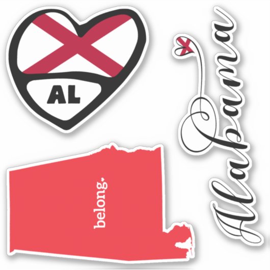 Liefde Alabama, Die Cut Decals, 3 verschillende De Sticker (Voorkant)