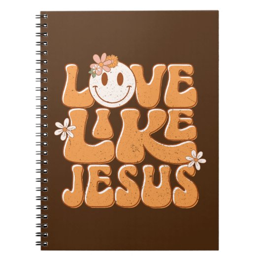 Liefde als Jesus, Oranje retro blij gezicht Christ Notitieboek (Voorkant)