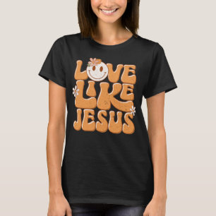Liefde als Jesus, Oranje retro blij gezicht Christ T-shirt