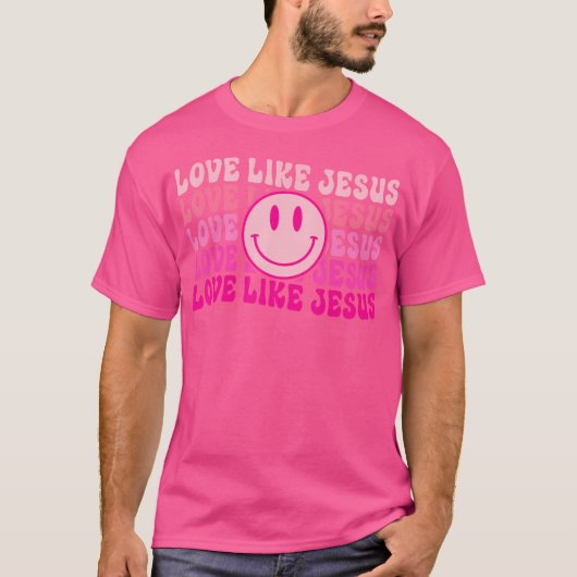 Liefde als Jesus Retro Groovy Christelijk Religiou T-shirt (Voorkant)
