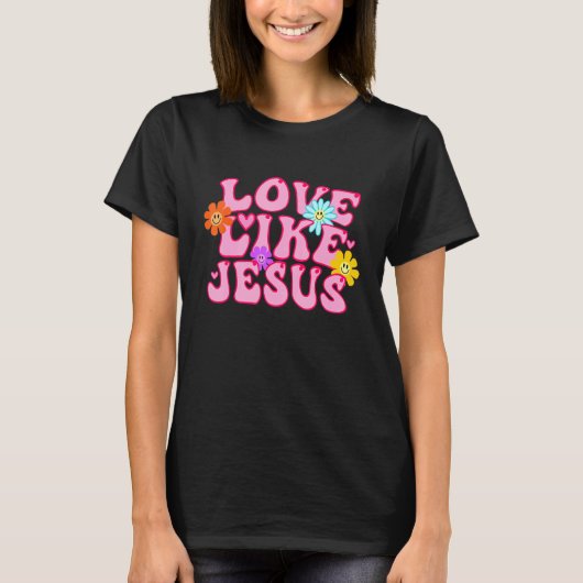 Liefde als Jezus Happy Face Preppy T-shirt (Voorkant)