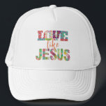 Liefde als Jezus, Jezus houdt van je Trucker Pet<br><div class="desc">Stap in de wereld van het geloof en de mode met ons "Liefde als Jezus" Christelijk pet. Dit ontwerp combineert trendy esthetiek met een krachtige boodschap, met liefdesbrieven die ingewikkeld verweven zijn in een levendige samenstelling van kleurrijke bloemen. Druk uw toewijding op een moderne en chique manier uit, waardoor u...</div>