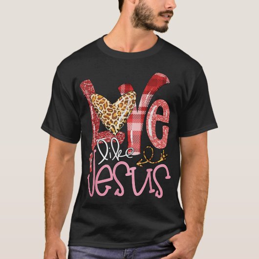 Liefde als Jezus Leopard Religieuze Christelijke V T-shirt (Voorkant)
