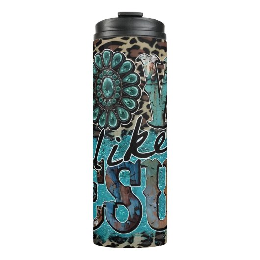 Liefde als Jezus Turquoise Patroon Thermosbeker (Voorkant)