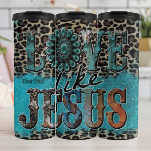 Liefde als Jezus Turquoise Patroon Thermosbeker