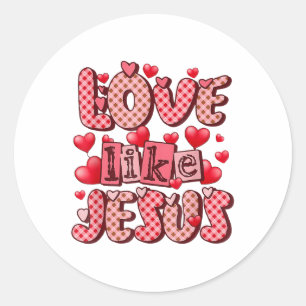 Liefde als Jezus Valentijnsdag Rode Geruite Harten Ronde Sticker