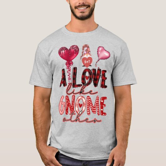Liefde als koepel en ander paar monogram hart t-shirt (Voorkant)