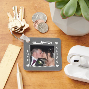 Liefde altijd 2 foto's toevoegen initialen wit gri sleutelhanger