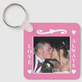 Liefde altijd 2 foto's voegen initiaal wit roze to sleutelhanger (Voorkant)