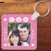 Liefde altijd 2 foto's voegen initiaal wit roze to sleutelhanger (Achterkant)