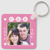 Liefde altijd 2 foto's voegen initiaal wit roze to sleutelhanger (Achterkant)