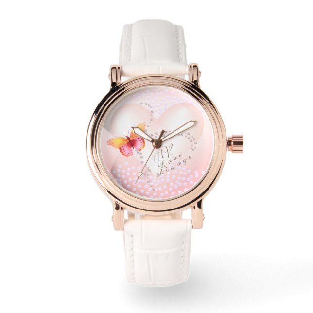 Liefde altijd hart vlinder roze horloge (Voorkant)