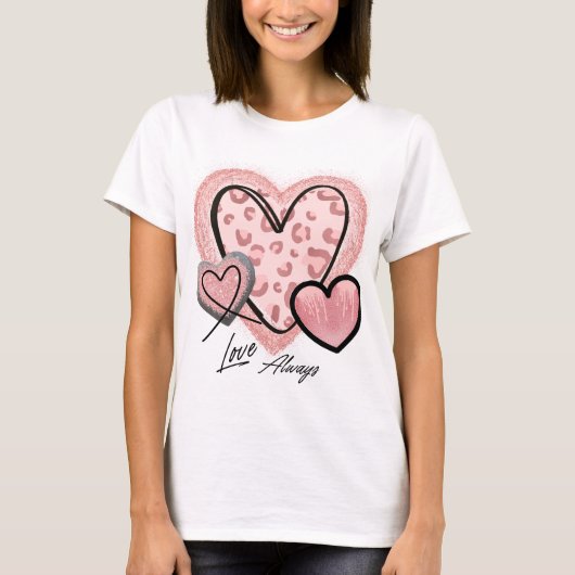 Liefde altijd roze glam harten met een mooie Valen T-shirt (Voorkant)