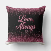Liefde, Altijd Roze Glitter Zwarte Romantische Kussen (Voorkant)
