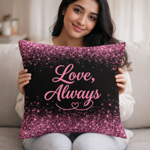 Liefde, Altijd Roze Glitter Zwarte Romantische Kussen