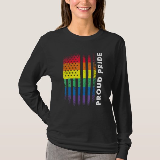 Liefde Amerika Vlag Regenboog Trots Gay LHBTQ LHBT T-shirt (Voorkant)