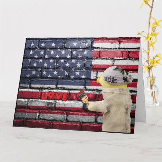 Liefde Amerikaanse graffiti-wandkunst. Kaart (Gele Bloem)