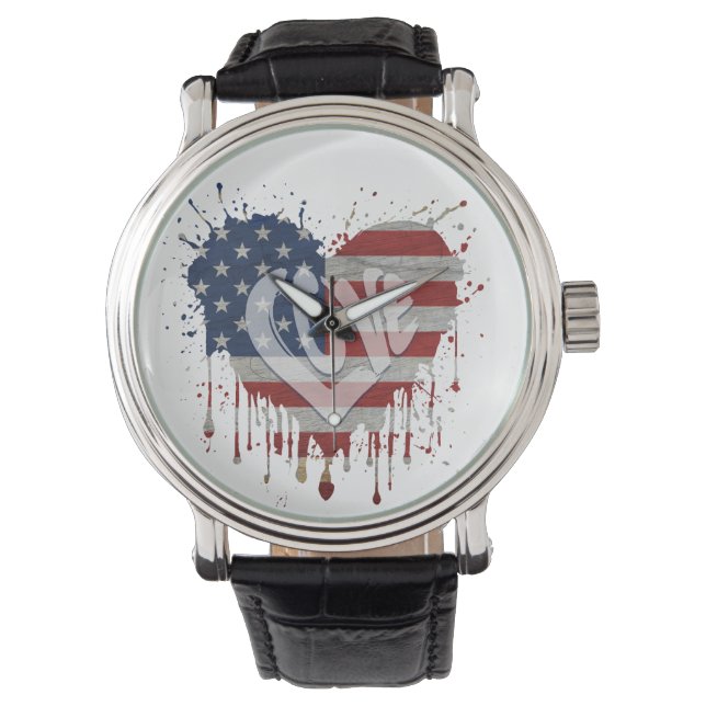 Liefde Amerikaanse vlag Horloge (Voorkant)