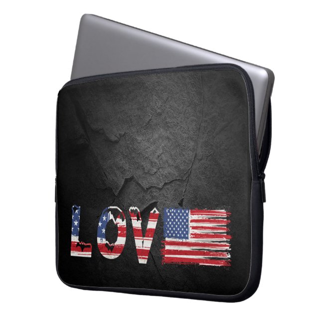 Liefde Amerikaanse vlag op Black Rock Laptop Sleeve (Voorkant Links)