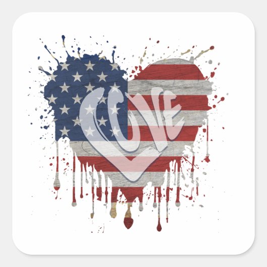 Liefde Amerikaanse vlag Vierkante Sticker (Voorkant)