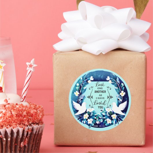 Liefde andermaal blauwe en witte stippen ronde sticker (Feest)