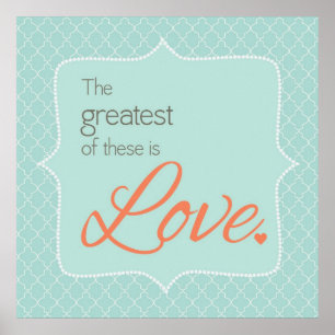 Liefde aqua en koraalwandkunst poster